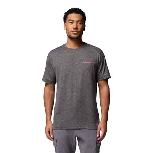 Columbia Mens Kwick Hike Back Graphic Short Sleeve Tee, Black Heather/Linescape, Medium