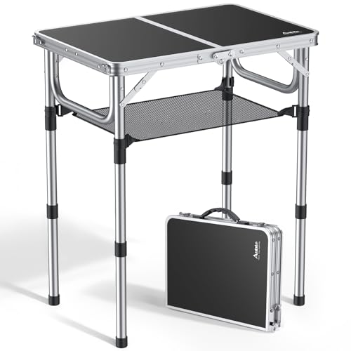 Anbte Folding Camping Table, Aluminum 24" x 16" Adjustable Height Small Folding Table with Carrying Handle, Lightweight, P...