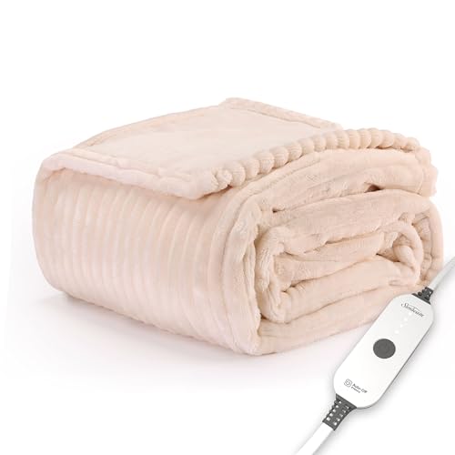 Sunbeam Electric Throw Royal Posh Velvet Heated Blanket, 4 Heat Settings, 4-Hour Auto Shut-Off, Fast Heating, Lush, Silky,...