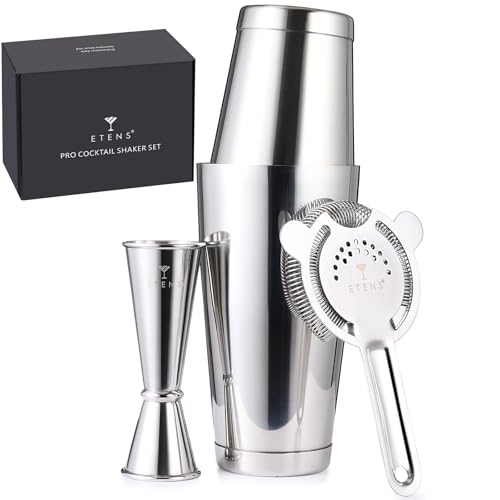 Etens Professional Cocktail Shaker - Weighted Boston Shaker Set with Hawthorne Strainer & Japanese Jigger for Drinks - Sta...