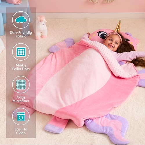 JOIEDOMI Kids Sleeping Bag 4 5 6 Year Old Girl Gifts Toddler Nap Mat with Pillow & Blanket 60" x 39" for Kids Ages 3+ Soft...