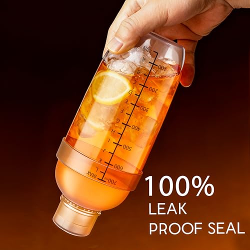 BETTFOR Plastic Cocktail Shaker with Measuring Scale 24oz (700ml), Leak-Proof & Shatter-Resistant Drink Mixer for Bartendi...