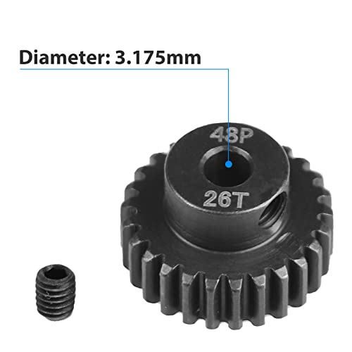 AIMROCK 5-Pack 48P RC Motor Pinion Gears Set: 22T 23T 24T 25T 26T Upgrade Parts for 1/10 RC Car 3.175mm Shaft Motor