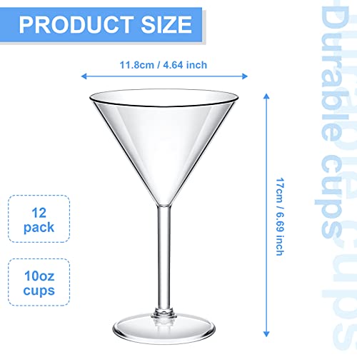 Perthlin 12 Pack Plastic Martini Glasses Bulk 10 oz Large Reusable Clear Cocktail Glasses Unbreakable Acrylic Plastic Cup ...