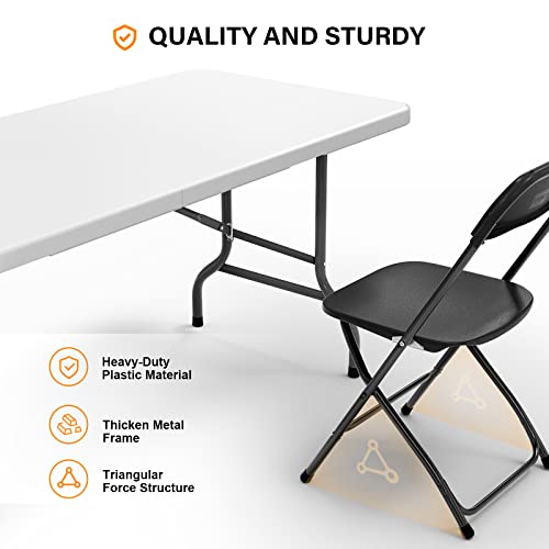 VINGLI 6 FT Plastic Folding Table Set with 6 Black Folding Chairs for Picnic, Event, Training, Outdoor Activities, at Home...