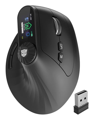 Transformers Vertical Ergonomic Mouse with LED Screen & Knob Control, Rechargeable Vertical Mouse Wireless, 3-Device Conne...