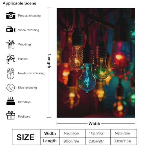 Colored Light Bulbs Backdrop Background for Photography High Density Polyester Fabric Background Banner Seamless Photo Boo...