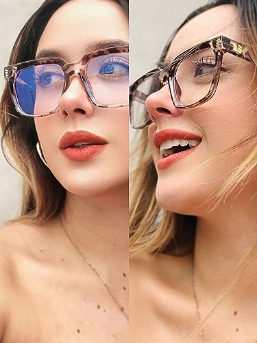 VISOONE Rectangle TR90 Blue Light Blocking Glasses Computer Eyewear with Preppy Look for Women and Men Cougar