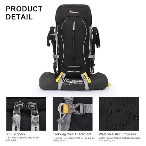 MOUNTAINTOP 60L Internal Frame Hiking Backpack with Rain Cover Outdoor Camping Backpack for Men Women