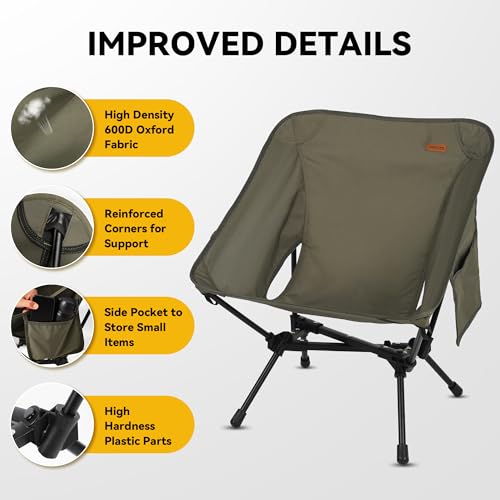 TOBTOS Portable Camping Chair, Support up to 330 LBS, Lightweight Folding Backpacking Chair for Outdoor Camp, Travel, Beac...