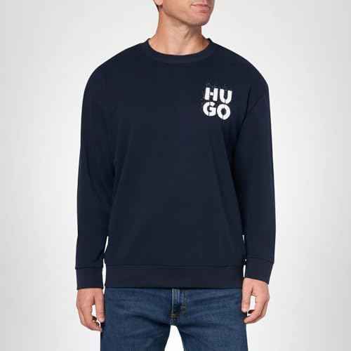 HUGO Stacked Logo Cotton Blend Crewneck Sweatshirt, blueberry blue, XXL