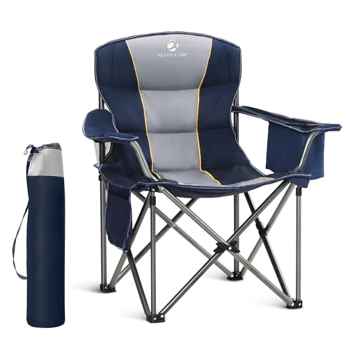 LET'S CAMP Folding Camping Chair Oversized Heavy Duty Padded Outdoor Chair with Cup Holder Storage and Cooler Bag, 450 LBS...