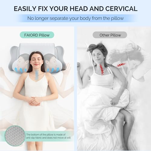 Camping Pillow Memory Foam Pillows,Cooling Ergonomic Dual-Sided Orthopedic Neck Cervical Pillow with Ice Silk Pillowcase, ...