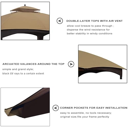 Eurmax USA High Performance Replacement Canopy Top for Lowe's Allen Roth Heavy Duty Gazebo Roof Gazebo Top with Air Vent 1...