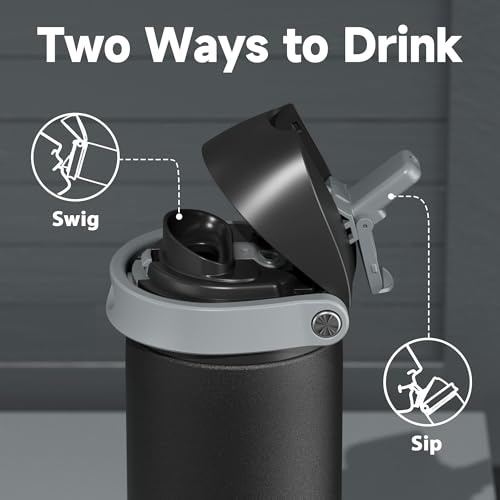 24 oz Insulated Water Bottle for Sports: Meoky Stainless Steel Water Bottle with 2-in-1 Straw and Spout Lid - Leak Proof, ...