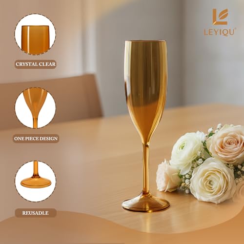 LEYIQU Amber Champagne Flutes Set of 24, Plastic Champagne Glasses for Wedding,Reusable Acrylic Goblets for Valentine’s Da...