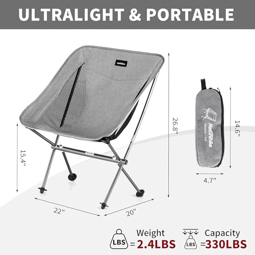 Naturehike YL05 Camping Chair, Ultralight Portable Camp Chair with Storage Bag, Compact Folding Beach Chair for Backpackin...
