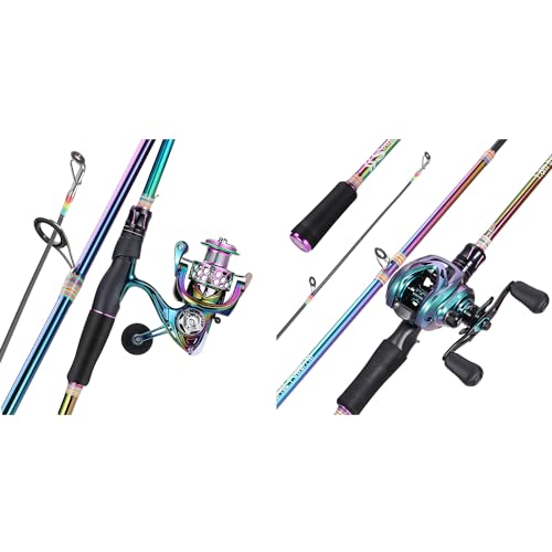 Sougayilang Spinning&Baitcasting Combo 2 Pieces Medium Heavy Pole with Super Smooth Reel