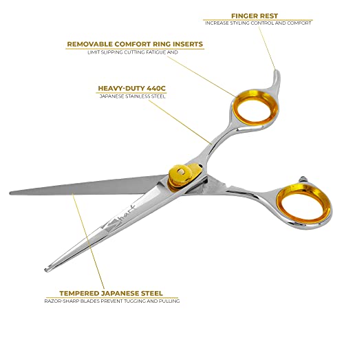SHARF Gold Touch Barber 6.5 Inch, Professional Straight Shears 440c Japanese Stainless Steel Barber Scissors for Men and Women