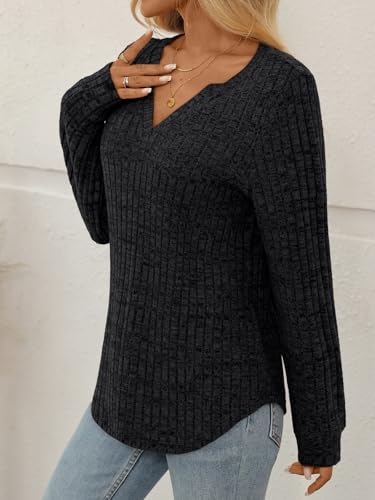 AUTOMET Womens V Neck Long Sleeve Shirts Casual Lightweight Tunic Sweaters Fall Fashion Tops Trendy Dressy Clothes 2025