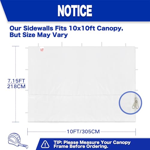Fanpat Instant Canopy Tent Sidewalls for 10x10 Pop Up Canopy 210D Waterproof,4 Piece Sidewalls, with Doors,White(4PCS Side...