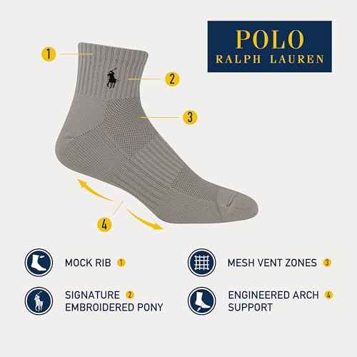 POLO RALPH LAUREN Men's Tech Athletic Ankle Cushioned Arch Support Socks (3-Pack)