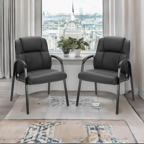 Sweetcrispy Waiting Room Office Guest Chairs Set of 2, PU Leather Big and Tall No Wheels Executive Office Chair with Padde...