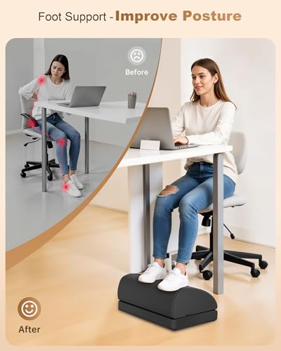 Foot Rest for Under Desk at Work, Heated Foot Stool with Vibration Massage, Adjustable Height Memory Foam Foot Stool,2 Hea...