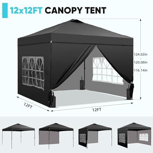 GDY 12x12 Pop Up Canopy Tent with 4 Sidewalls, Easy Set up with One Push Lift Gazebo with Wheel Bag and4 Sandbags,Carpas f...