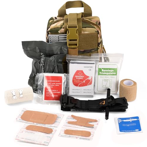 IFAK Trauma Kit with Tourniquet, 4-Inch Israeli Bandage, Tactical First Aid Kit for Car, Camping, Hiking and Travel with M...