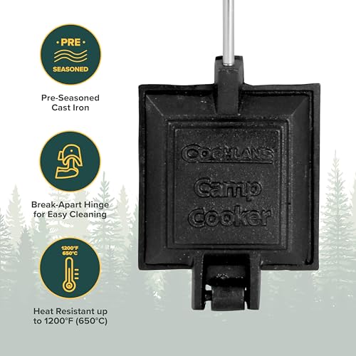Coghlan's Cast Iron Camp Cooker - Pre-Seasoned Pie Iron Sandwich Maker with Heat-Resistant, Removable Handles, Easy-to-Cle...