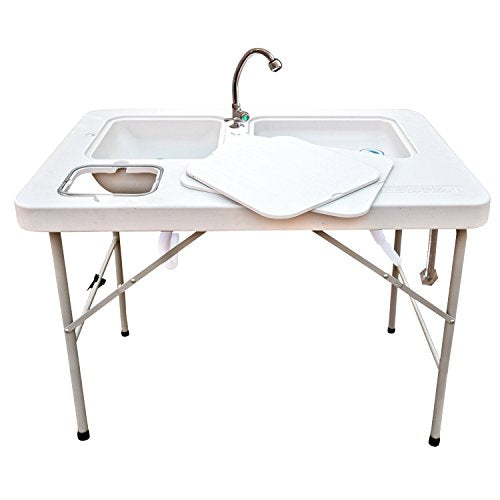 Coldcreek Outfitters Work Station Table, Portable, Foldable, Dual Sink, Rugged, Outdoor Kitchen Accessory, 40x26x33 inche...