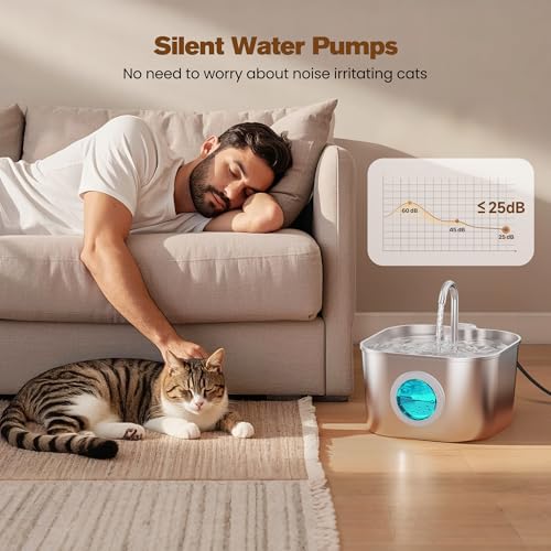 Cat Water Fountain Stainless Steel: Pet Fountains for Cats/Dog Indoor Automatic Waterer Bowls for Drinking Small Animal Wa...
