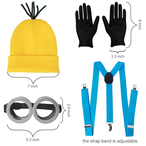 CONGRU 4 Pcs Halloween Costume Accessories Adults-Yellow Beanie Hat/Goggles/Gloves/Suspenders for Halloween Dress Up