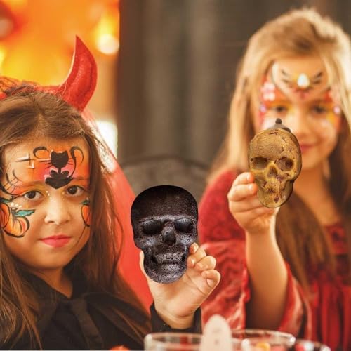 GUOFHUIM Halloween Skull Mold, Haunted Skull Cakelet Pan Skull Molds for Baking Skull Cake Pan Aluminum 3D Halloween Skull Baking Pan