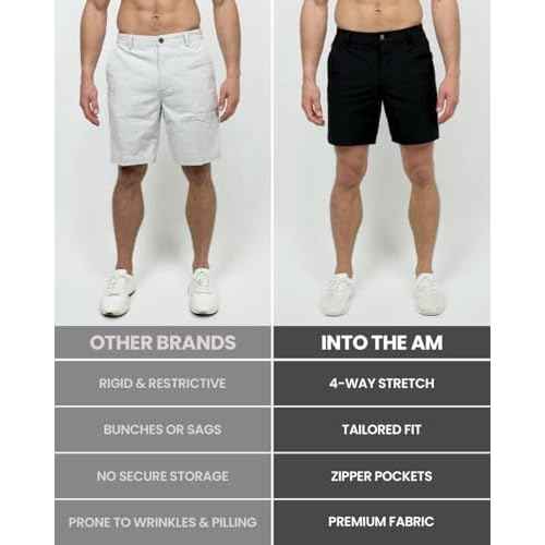 INTO THE AM Men's Daily Shorts 7" & 9" Inseam - Dry Fit Stretch Chino Flat Front Tech Golf Shorts