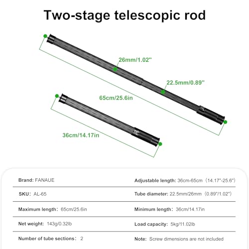 FANAUE Gimbal Extension Pole Carbon Fiber Extension Monopod Pole Stick with 1/4" Screw, 2 Section Universal Rod for Tripod...