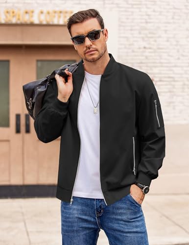 COOFANDY Men Bomber Jacket Lightweight Casual Windbreaker Zip Up Coat Fashion Stylish Fall Jackets with Pocket