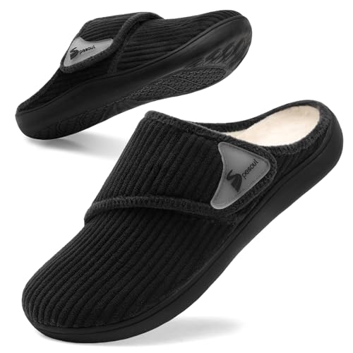Spesoul Wide Womens Slippers Adjustable Diabetic Shoes Fuzzy Rubber Soles House Shoes Indoor Outdoor Slippers for Home Bed...