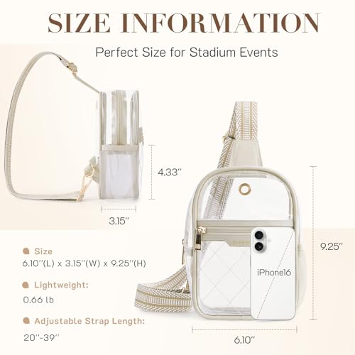Missnine Clear Bag for Stadium Events Clear Sling Bag Fanny Pack Crossbody Purse for Sport Concert with Side Mesh Pocket