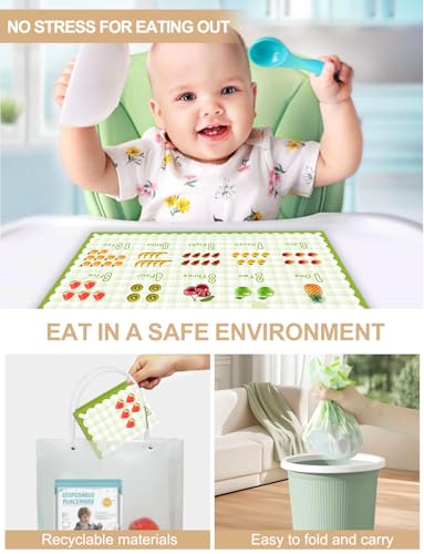 KAshack 45 Pack Sticky Disposable Placemats for Baby & Toddlers,Cute Number Fruit Toddler Placemat 12"x18" Kids Table Mat ...