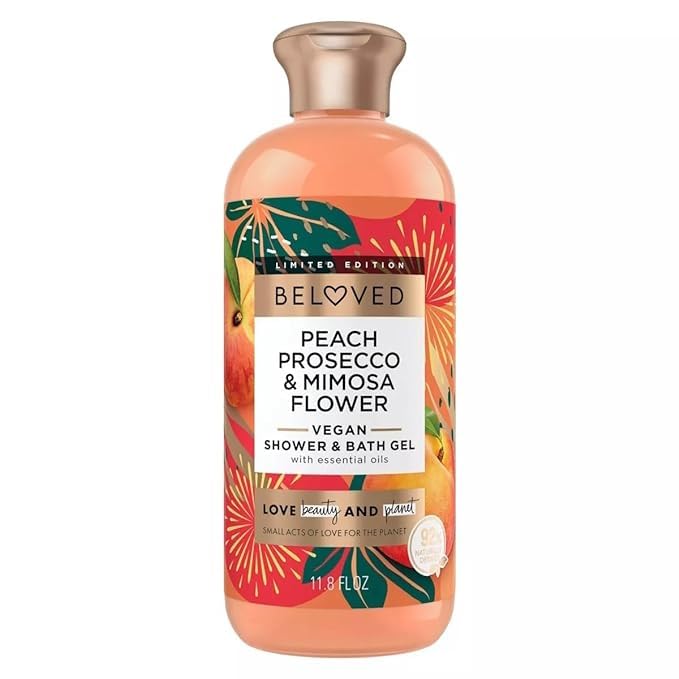 Love Beauty and Planet Beloved Vegan Shower & Bath Gel - Peach Prosecco & Mimosa Flower, 11.8 Ounce, With Essential Oils