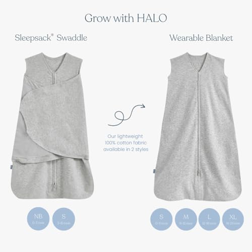 HALO 100% Cotton Sleepsack Swaddle, 3-Way Adjustable Wearable Blanket, TOG 1.5, Serengeti Zebra, Newborn, 0-3 Months