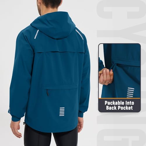 baleaf Men's Rain Jacket Waterproof Windbreaker Raincoat Running Cycling Hiking Gear Hood Lightweight Reflective Packable