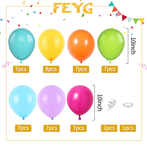 Rainbow Balloons, 50PCS Multicolor Rainbow Balloons Arch in Blue Green Purple Yellow Orange Hot Pink Latex Balloons For Bi...