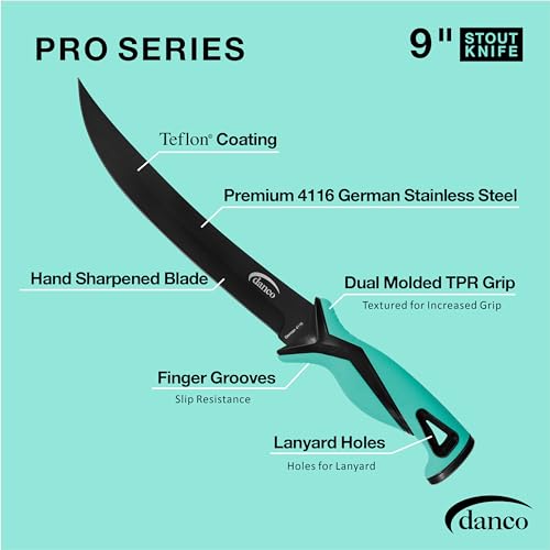 danco Pro Series 9" Stout Knife | Full Tang German G4116 Stainless-Steel Blades with Teflon Coating, Molded Nylon Sheath, ...