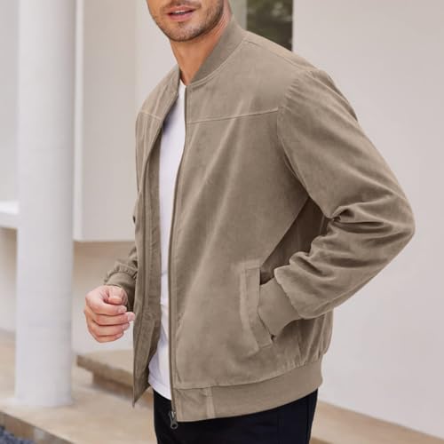 Men's Fashion Bomber Jacket, Casual Zip Up Lightweight Outerwear, Spring Fall Stand Collar Coat, for Outdoor Wear