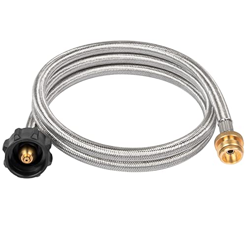 Nexgrill 10,000BTU 1-Burner Portable Propane Gas Grill Bundle with SHINESTAR Propane Adapter & Hose for Coleman Stoves, Bl...