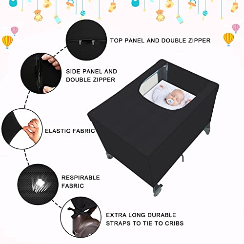 Elefama Blackout Cover for Pack N Play Blackout Tent Travel Crib Canopy Blackout Cover Breathable Stretchy Portable Blacko...