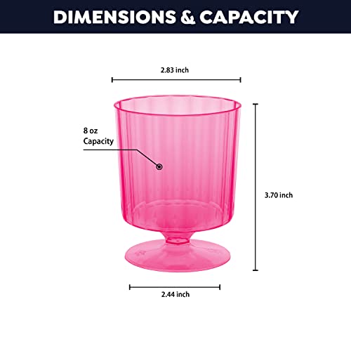 Party Essentials N820029 Hard Plastic One Piece 8-Ounce Wine Glasses, Neon Pink, 20 Count